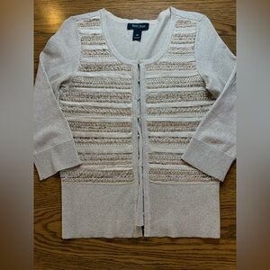 White House Black Market Shimmering Beige & Gold Cardigan